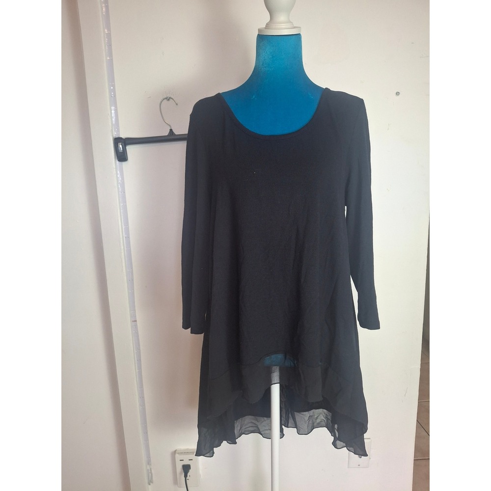 Bar III Black High Low Split Back Sheer Hem Tunic Top Large